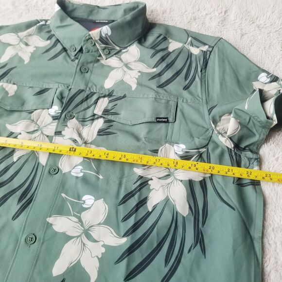 Hurley Shirt Men's M Green Floral Printed Utility Button Down Short Sleeve Beach - Picture 8 of 8